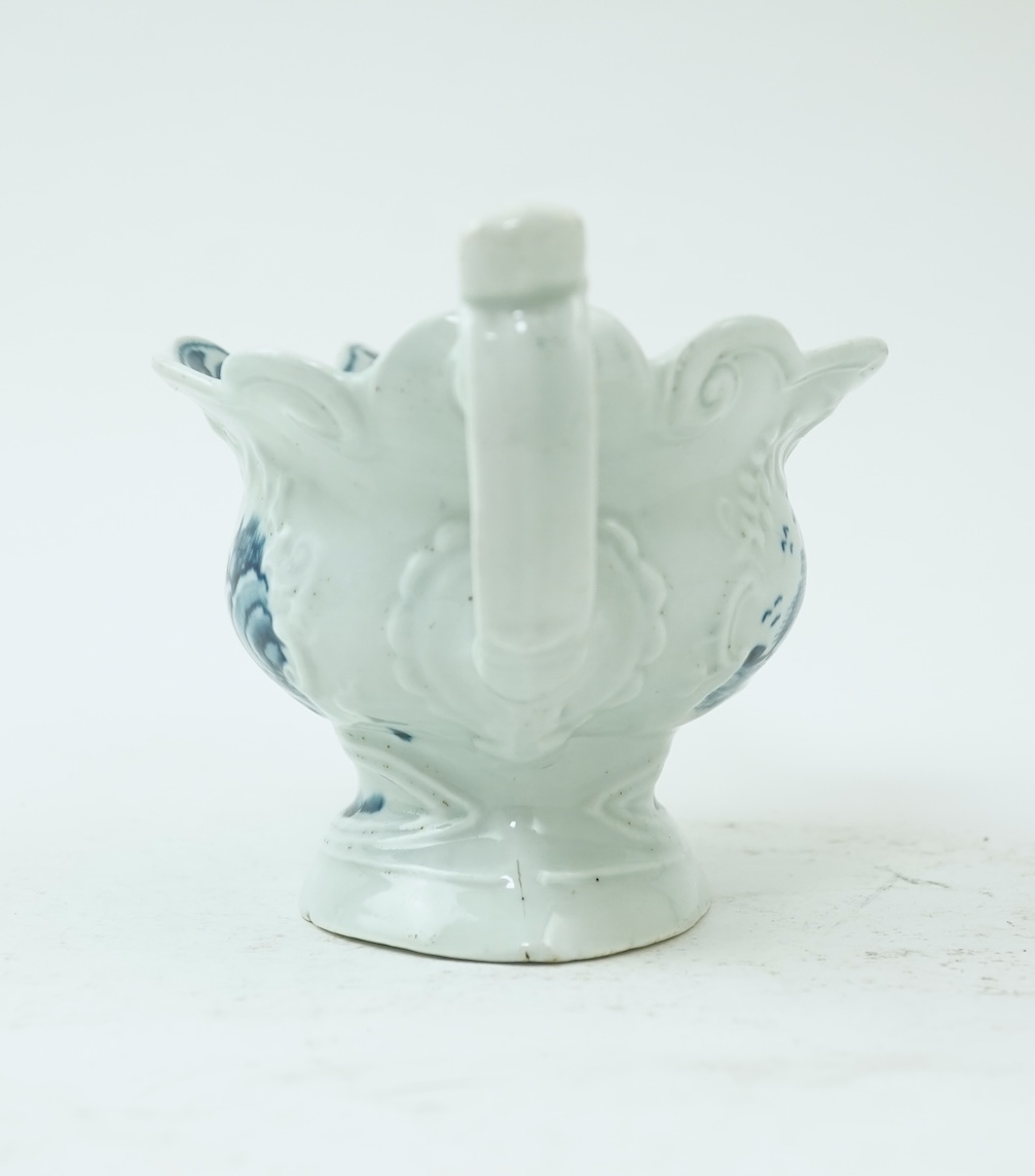 A Worcester blue and white Triangular Platform pattern high footed sauce boat c.1755